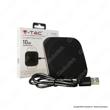 V-TAC VT-3525 CARICATORE WIRELESS CON RICARICA QI OUTPUT MASSIMO 10W COLORE NERO - SKU 8911