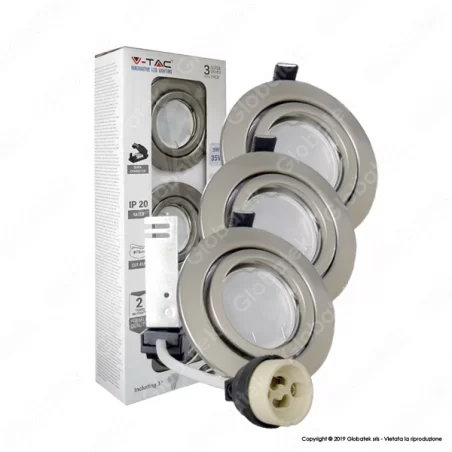 V-TAC VT-4444 SUPER SAVER PACK CONFEZIONE 3 FARETTI LED GU10 5W CON PORTAFARETTI ORIENTABILI - SKU 8884 / 8885 / 8886