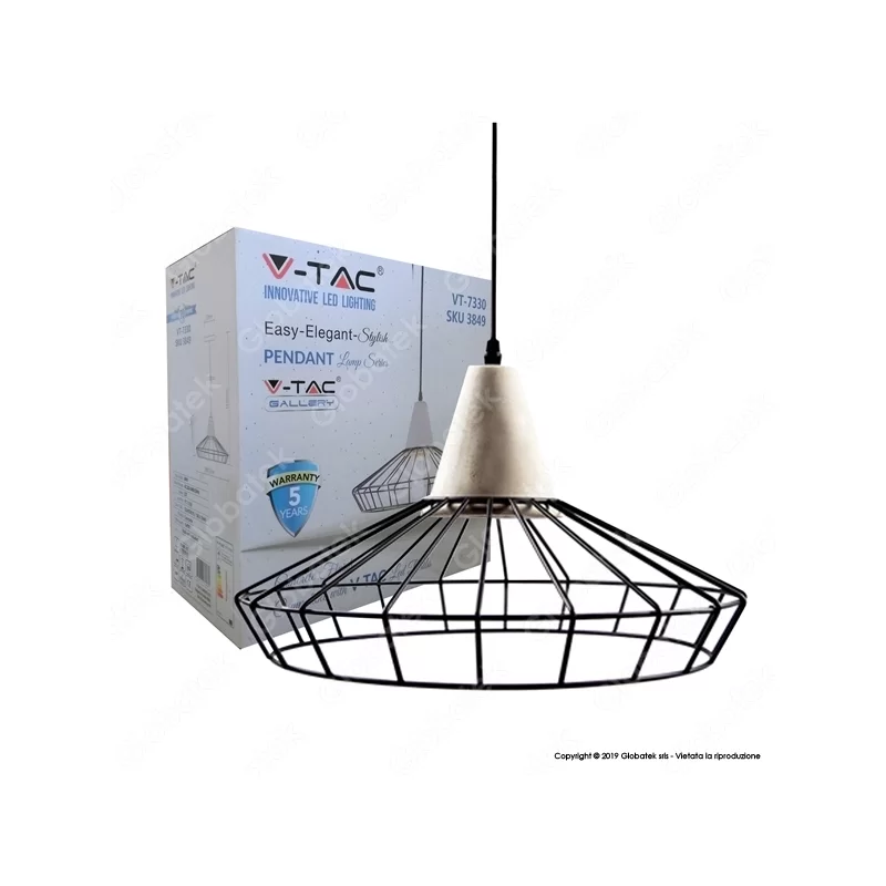 V-TAC VT-7330 LAMPADARIO A SOSPENSIONE IN METALLO CON PORTALAMPADA E27 - SKU 3849 V-TAC VT-7330 LAMPADARIO A SOSPENSIONE IN METALLO CON PORTALAMPADA E27 - SKU 3849