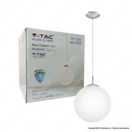 V-TAC VT-7251 LAMPADARIO A SOSPENSIONE IN VETRO OPACO CON PORTALAMPADA PER LAMPADINE E27 - SKU 3839 