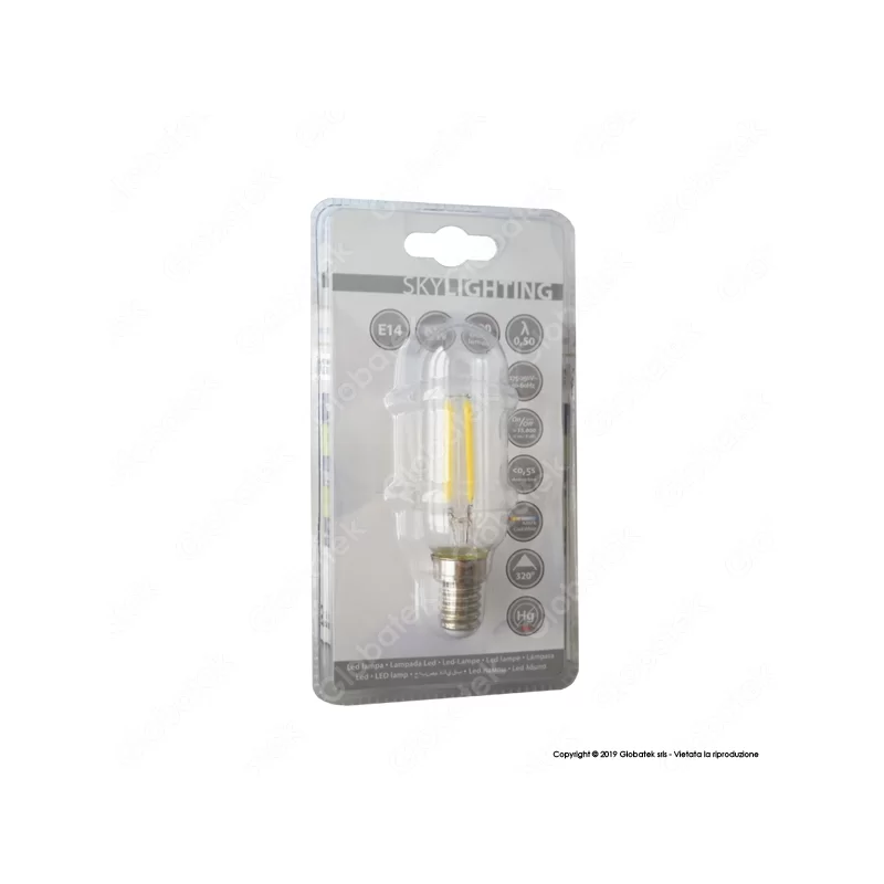 SKYLIGHTING LAMPADINA LED E14 6W TUBOLARE A FILAMENTO - MOD. T30-1406C / T30-1406D / T30-1406F SKYLIGHTING LAMPADINA LED E14 6W TUBOLARE A FILAMENTO - MOD. T30-1406C / T30-1406D / T30-1406F