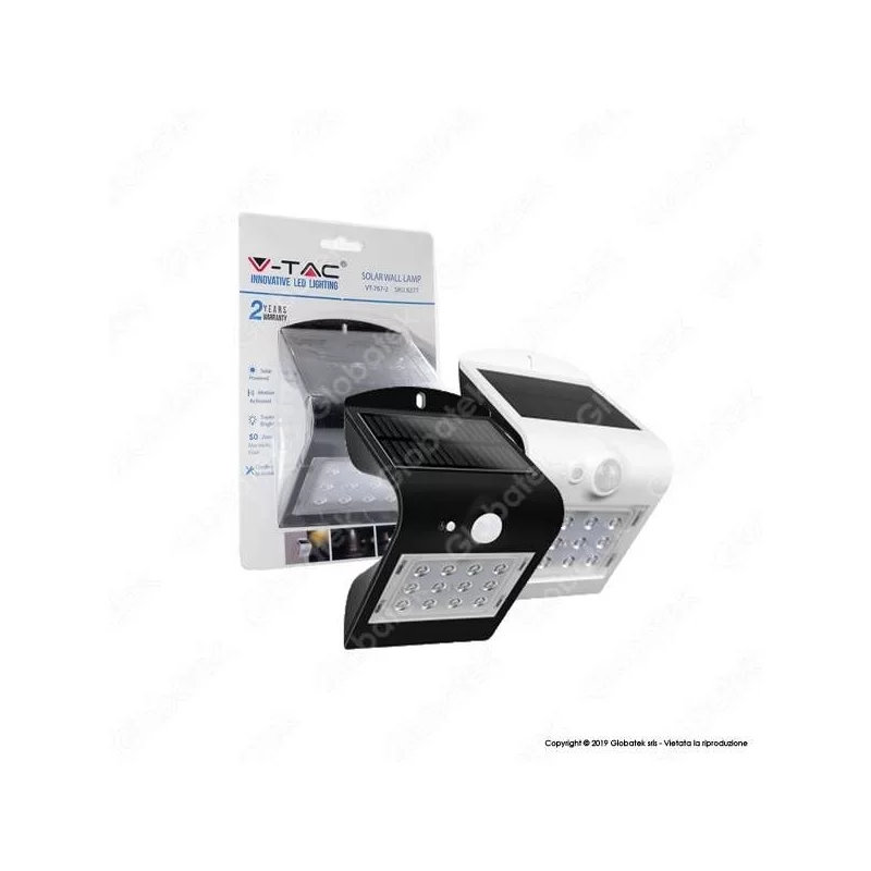 V-TAC VT-767-2 LAMPADA DA MURO LED 1,5W CON PANNELLO SOLARE E SENSORE - SKU 8276 / 8277 V-TAC VT-767-2 LAMPADA DA MURO LED 1,5W CON PANNELLO SOLARE E SENSORE - SKU 8276 / 8277