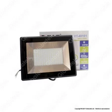 V-TAC VT-40101 E-SERIES FARO LED SMD 100W ULTRA SOTTILE DA ESTERNO COLORE NERO - SKU 5964 / 5965 / 5966