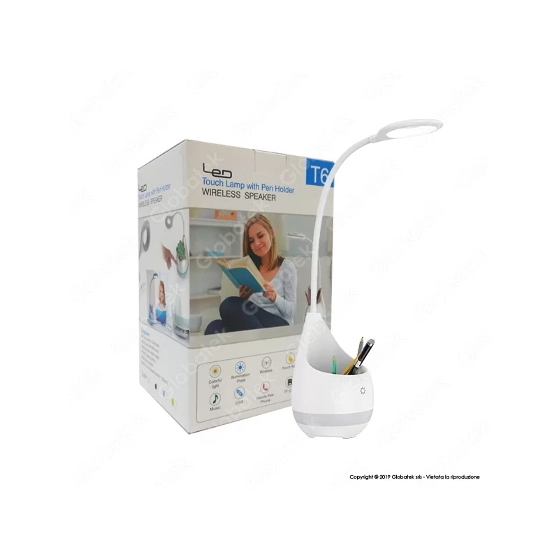 ENER-J LAMPADA SMART DA TAVOLO LED 3W CON SPEAKER BLUETOOTH E BATTERIA RICARICABILE COLORE BIANCO - MOD. T6 ENER-J LAMPADA SMART DA TAVOLO LED 3W CON SPEAKER BLUETOOTH E BATTERIA RICARICABILE COLORE BIANCO - MOD. T6