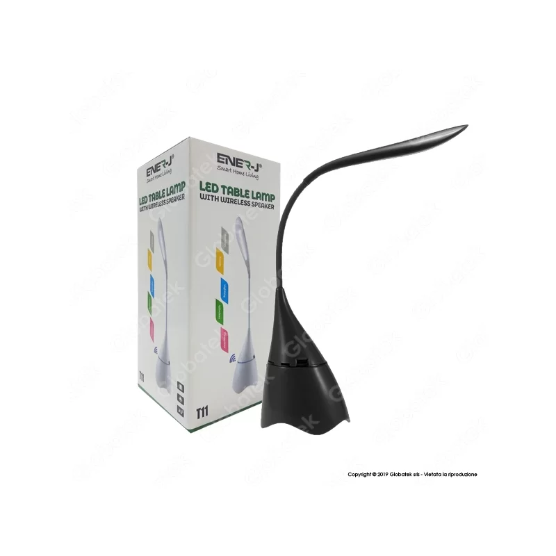 ENER-J LAMPADA SMART DA TAVOLO LED 6W CON SPEAKER BLUETOOTH E BATTERIA RICARICABILE COLORE NERO - MOD. T11 ENER-J LAMPADA SMART DA TAVOLO LED 6W CON SPEAKER BLUETOOTH E BATTERIA RICARICABILE COLORE NERO - MOD. T11