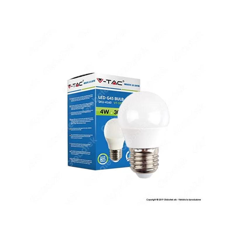 V-TAC VT-1830 LAMPADINA LED E27 4W MINIGLOBO G45 - SKU 4160 / 4162 / 4207 V-TAC VT-1830 LAMPADINA LED E27 4W MINIGLOBO G45 - SKU 4160 / 4162 / 4207