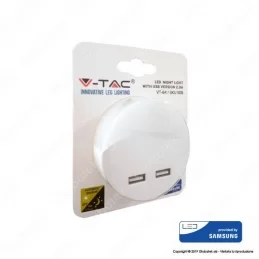 V-TAC VT-84 PUNTO LUCE LED ROTONDO CHIP SAMSUNG CON SENSORE CREPUSCOLARE E 2 PORTE USB - SKU 505 / 506 