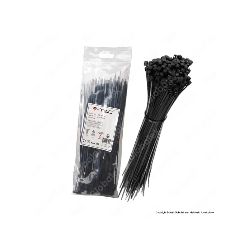 V-TAC CONFEZIONE DA 100 FASCETTE STRINGICAVO AUTOBLOCCANTI IN NYLON 2,5 X 200 MM - SKU 11163 / 11164 V-TAC CONFEZIONE DA 100 FASCETTE STRINGICAVO AUTOBLOCCANTI IN NYLON 2,5 X 200 MM - SKU 11163 / 11164