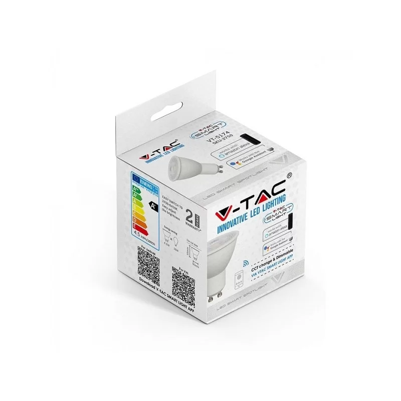 V-TAC SMART VT-5174 LAMPADINA LED WI-FI GU10 4,5W FARETTO SPOTLIGHT 110° CHANGING COLOR 3IN1 DIMMERABILE - SKU 2750 V-TAC SMART VT-5174 LAMPADINA LED WI-FI GU10 4,5W FARETTO SPOTLIGHT 110° CHANGING COLOR 3IN1 DIMMERABILE - SKU 2750
