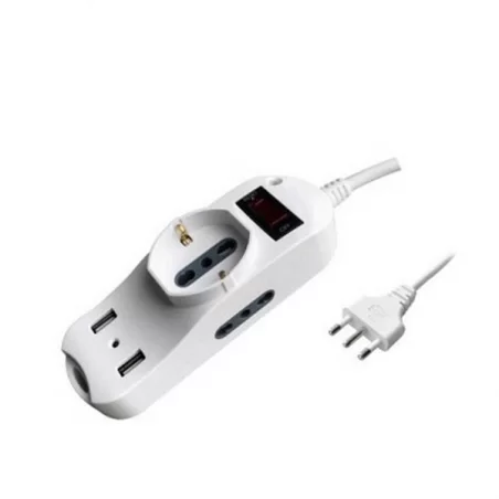 V-TAC MULTIPRESA 3 POSTI E 2 PRESE USB COLORE BIANCO CON PROTEZIONE RIPRISTINABILE E ATTACCO A PARETE - SKU 8745
