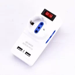 V-TAC MULTIPRESA ADATTATORE TRIPLO COLORE BIANCO CON SCHUKO 2 PORTE USB E INTERRUTTORE LUMINOSO - SKU 8830 
