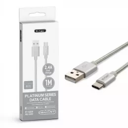 V-TAC VT-5334 PLATINUM SERIES USB DATA CABLE TYPE-C CAVO IN CORDA COLORE ARGENTO 1M - SKU 8492 