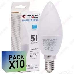 10 LAMPADINE LED V-TAC PRO VT-268 E14 7W CANDELA CHIP SAMSUNG - PACK RISPARMIO 