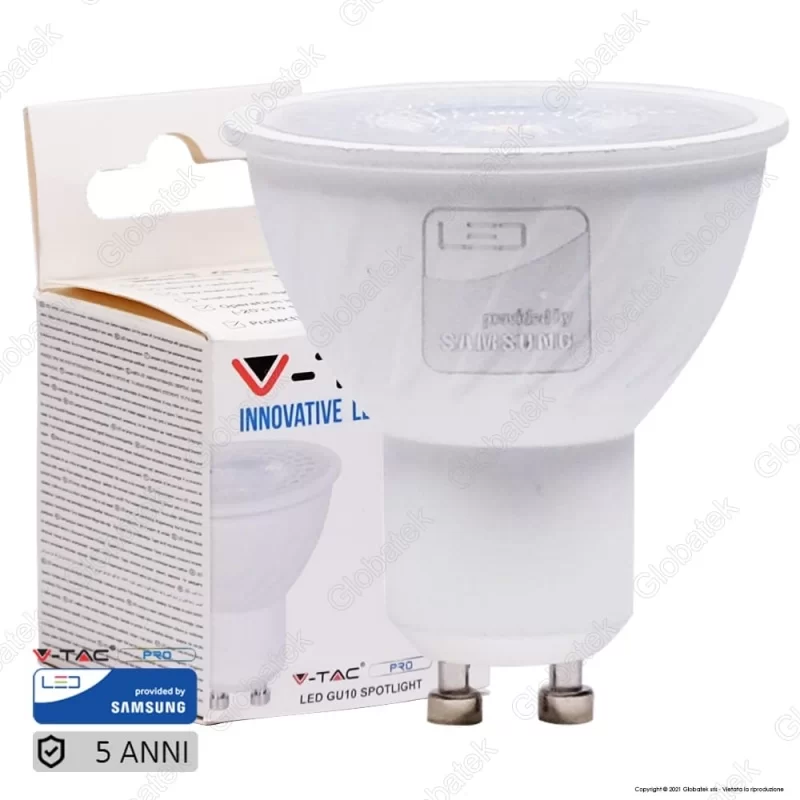 V-TAC PRO VT-247 LAMPADINA LED GU10 6,5W FARETTO SPOTLIGHT CHIP SAMSUNG 110° - SKU 192 / 193 / 194 V-TAC PRO VT-247 LAMPADINA LED GU10 6,5W FARETTO SPOTLIGHT CHIP SAMSUNG 110° - SKU 192 / 193 / 194