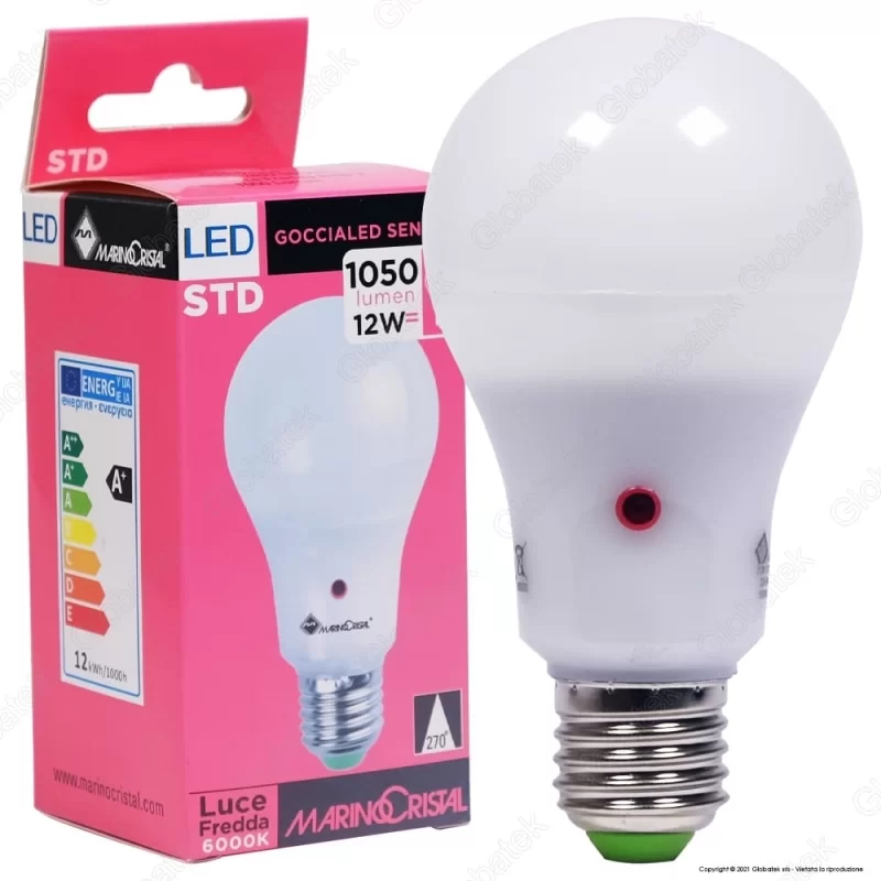 MARINO CRISTAL SERIE STD LAMPADINA LED E27 12W BULB A65 CON SENSORE CREPUSCOLARE - MOD. 21200 / 21201 