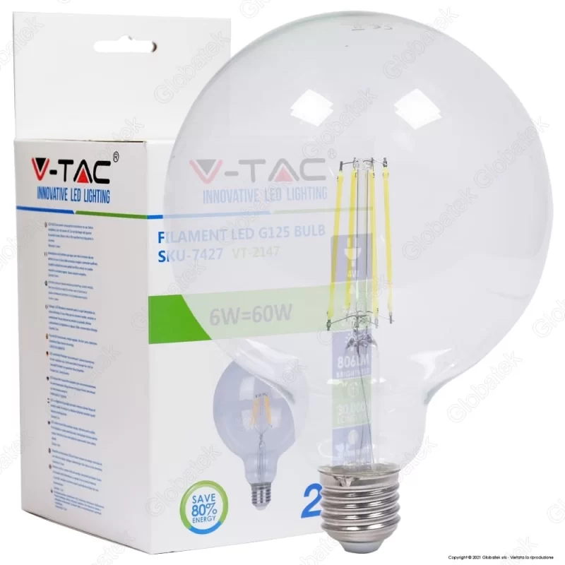 V-TAC VT-2147 LAMPADINA LED E27 6W GLOBO G125 CHIP SAMSUNG - SKU 7427  V-TAC VT-2147 LAMPADINA LED E27 6W GLOBO G125 CHIP SAMSUNG - SKU 7427