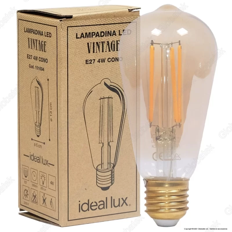 IDEAL LUX LAMPADINA LED VINTAGE E27 4W BULB ST64 FILAMENTO AMBRATA - MOD. 151694 IDEAL LUX LAMPADINA LED VINTAGE E27 4W BULB ST64 FILAMENTO AMBRATA - MOD. 151694