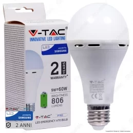 V-TAC PRO VT-2309 LAMPADINA LED E27 9W BULB A70 LUCE EMERGENZA ANTI BLACK-OUT - SKU 2371 / 2372 / 2373 