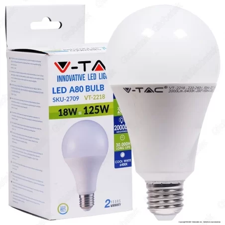 V-TAC VT-2218 LAMPADINA LED E27 18W BULB A80 - SKU 2707 / 2708 / 2709