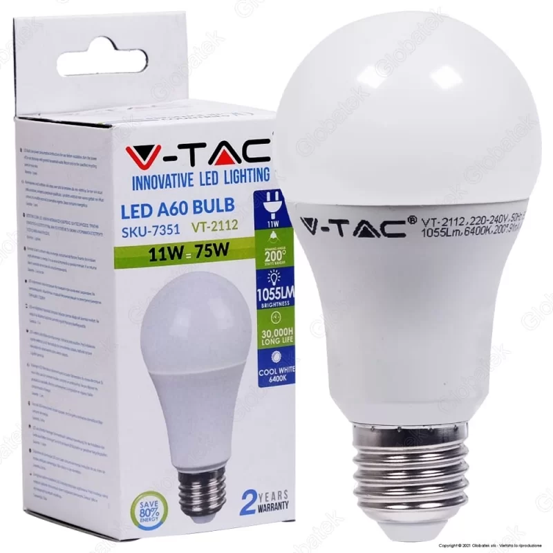 V-TAC VT-2112 LAMPADINA LED E27 11W BULB A60 - SKU 7350 / 7349 / 7351 