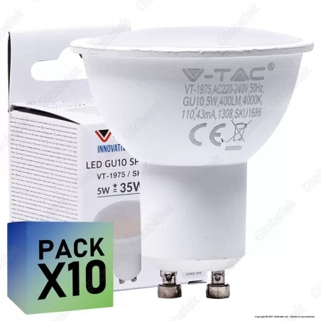 10 Lampadine LED V-Tac VT-1975 GU10 5W Faretto Spotlight - Pack Risparmio