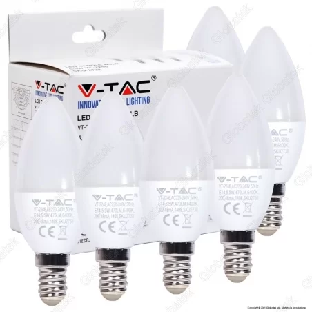 V-TAC VT-2246 SUPER SAVER PACK CONFEZIONE 6 LAMPADINE LED E14 5,5W CANDELA - SKU 2736 / 2737 / 2738