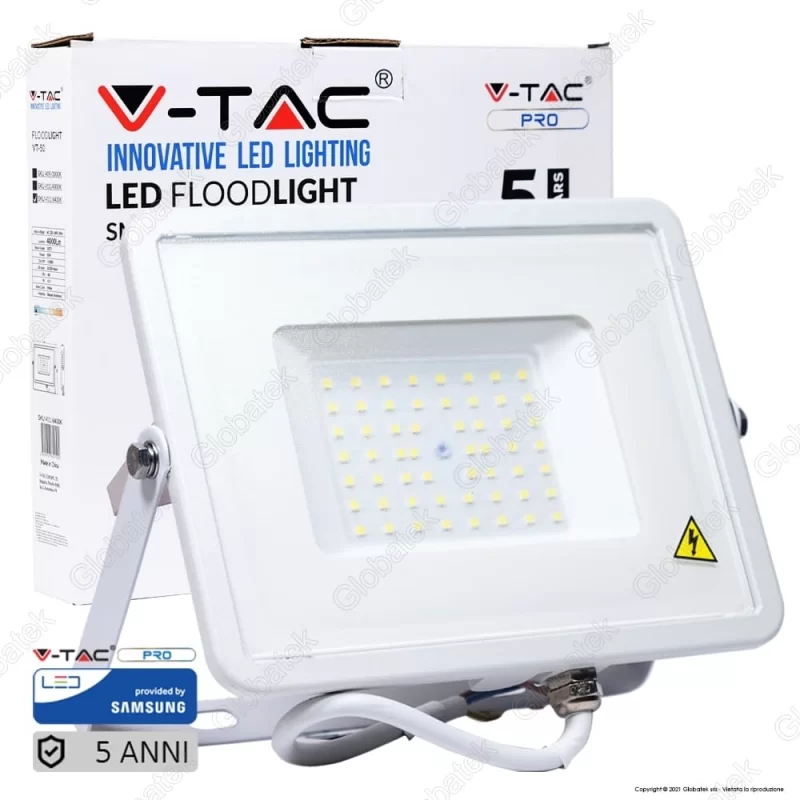 V-TAC PRO VT-50 FARO LED SMD 50W ULTRASOTTILE CHIP SAMSUNG DA ESTERNO COLORE BIANCO - SKU 409 / 410 / 411 