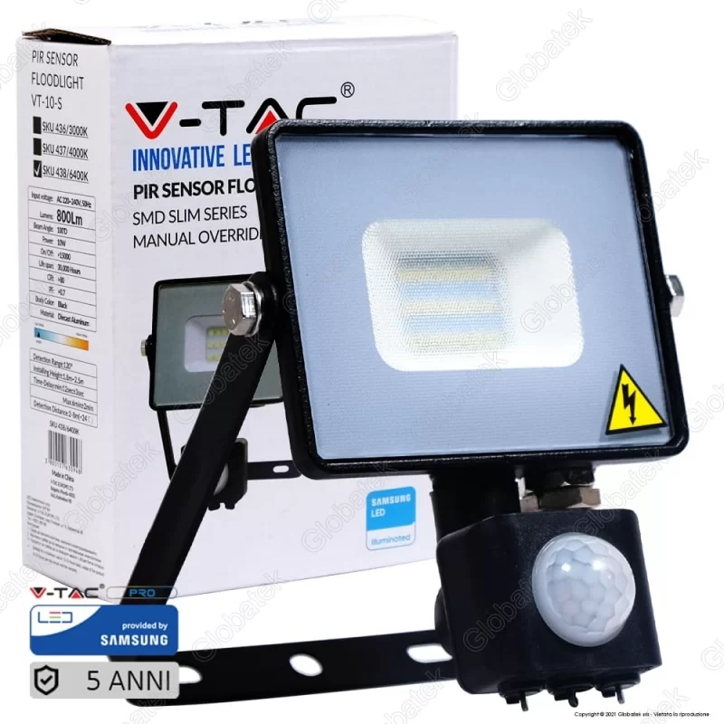 V-TAC PRO VT-10-S FARETTO LED 10W ULTRA SOTTILE SLIM CHIP SAMSUNG CON SENSORE COLORE NERO - SKU 436 / 437 / 438 V-TAC PRO VT-10-S FARETTO LED 10W ULTRA SOTTILE SLIM CHIP SAMSUNG CON SENSORE COLORE NERO - SKU 436 / 437 / 438