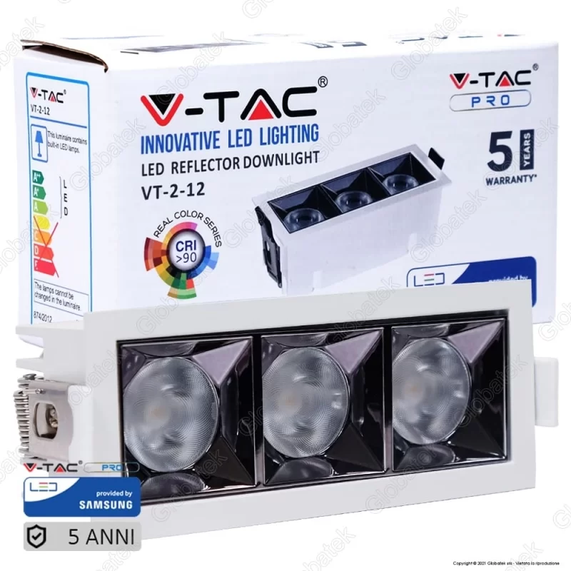 V-TAC PRO VT-2-12 FARETTO LED SMD 12W DA INCASSO RETTANGOLARE 12° CRI-90 CHIP SAMSUNG - SKU 975 / 974 / 973 V-TAC PRO VT-2-12 FARETTO LED SMD 12W DA INCASSO RETTANGOLARE 12° CRI-90 CHIP SAMSUNG - SKU 975 / 974 / 973