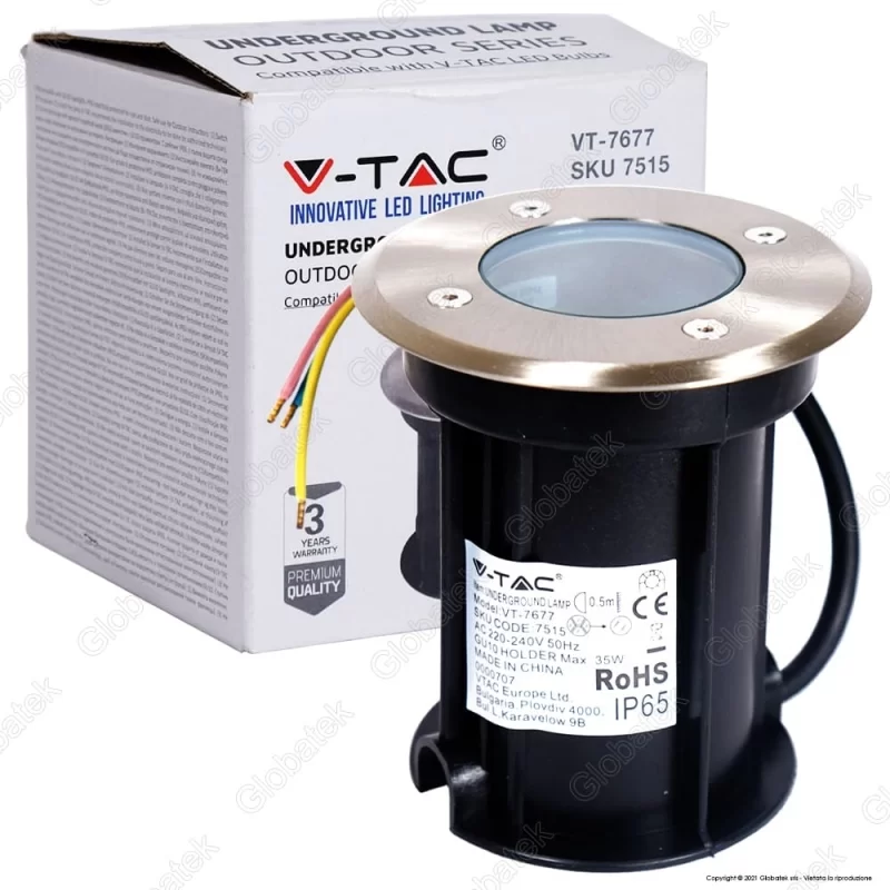 V-TAC VT-7677 PORTALAMPADA DA INTERRAMENTO PER LAMPADINE GU10 - SKU 7515 V-TAC VT-7677 PORTALAMPADA DA INTERRAMENTO PER LAMPADINE GU10 - SKU 7515