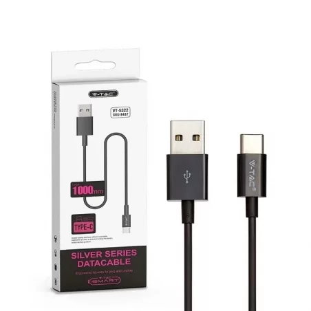 V-TAC VT-5322 SILVER SERIES USB DATA CABLE TYPE-C CAVO COLORE NERO 1M - SKU 8487