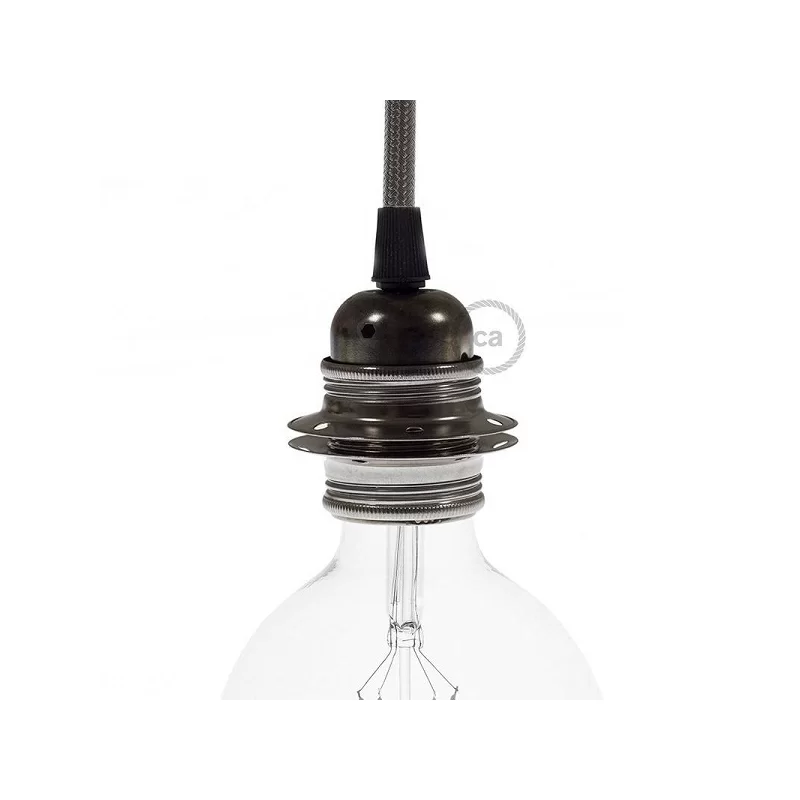 CREATIVE-CABLES PORTALAMPADA IN METALLO COLORE NERO PERLA ATTACCO LAMPADINA E27 - DOPPIA GHIERA CREATIVE-CABLES PORTALAMPADA IN METALLO COLORE NERO PERLA ATTACCO LAMPADINA E27 - DOPPIA GHIERA