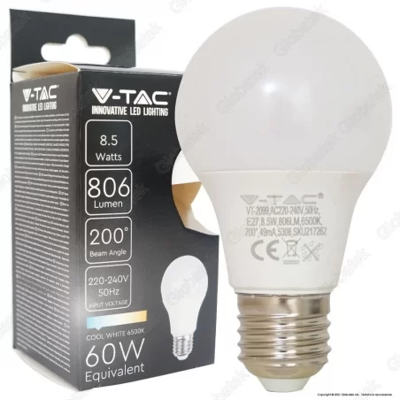 V-TAC VT-2099 LAMPADINA LED E27 8,5W BULB A60 - SKU 217260 / 217261 / 217262