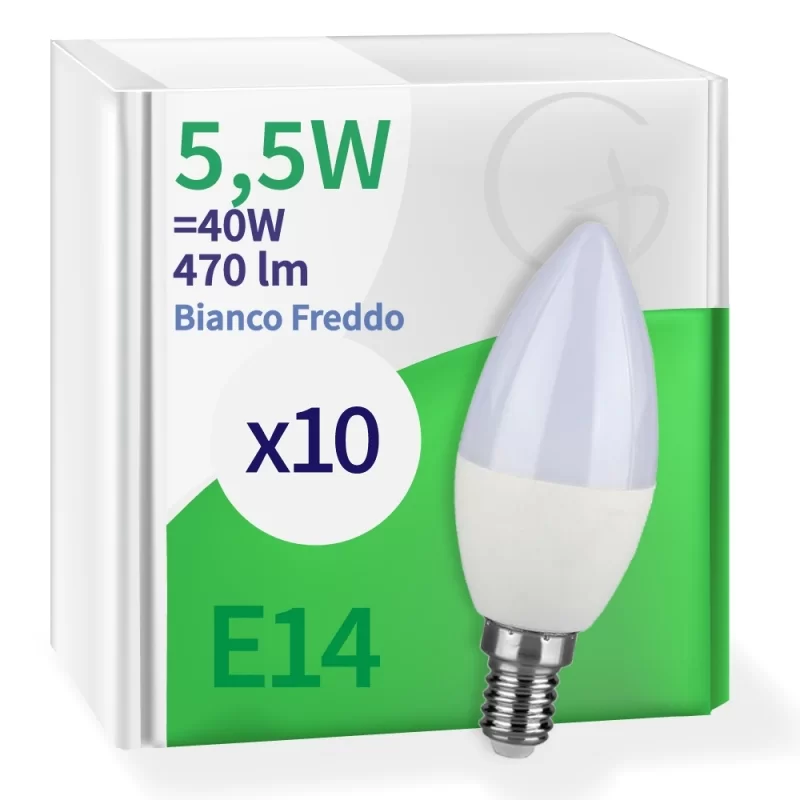 10 x Lampadine LED E14 5,5W Copertura Opaca (470 lumen equivalenti