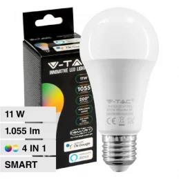 V-TAC SMART VT-5113 LAMPADINA LED WI-FI E27 11W BULB A60 GOCCIA RGB+W CHANGING COLOR CCT DIMMERABILE - SKU 212752