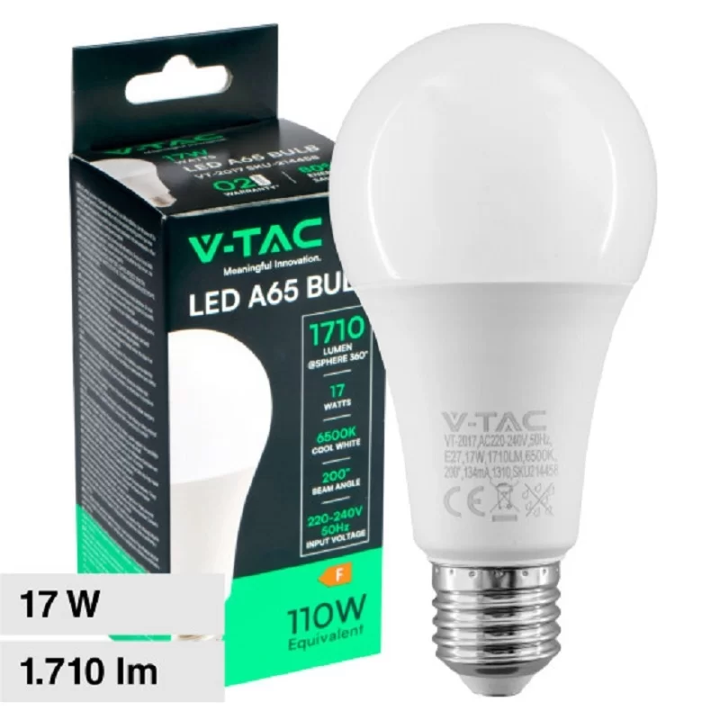 V-TAC VT-2017 LAMPADINA LED E27 17W GOCCIA A65 SMD - SKU 214456 / 214457 / 214458