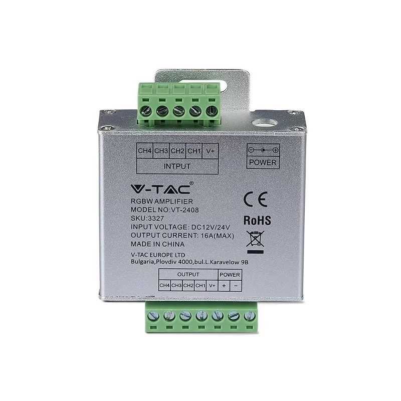 V-TAC VT-2408 AMPLIFICATORE DI SEGNALE MAX 16A PER CONTROLLER DI STRISCE LED RGB+W 12-24V - SKU 3327 V-TAC VT-2408 AMPLIFICATORE DI SEGNALE MAX 16A PER CONTROLLER DI STRISCE LED RGB+W 12-24V - SKU 3327