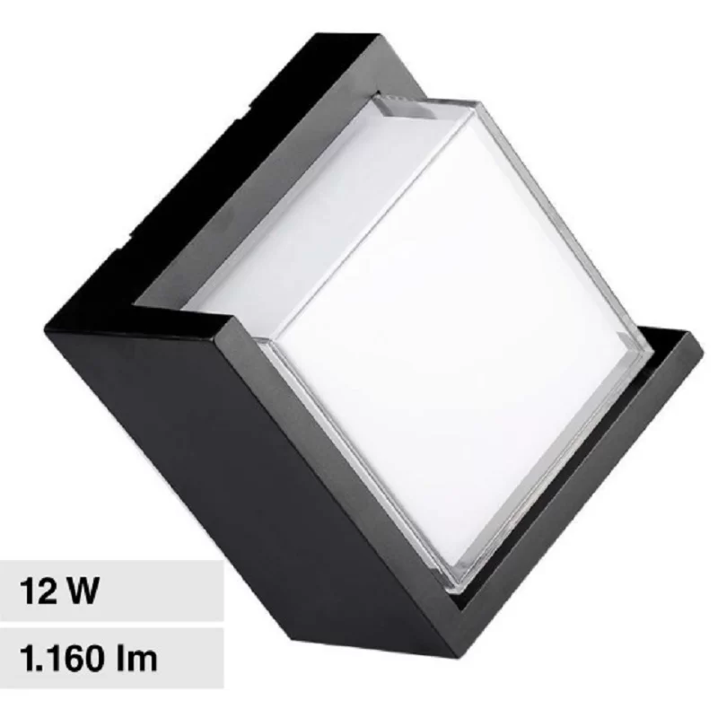 V-TAC VT-827 LAMPADA LED DA MURO 12W WALL LIGHT IP65 APPLIQUE QUADRATA COLORE NERO - SKU 218539 / 218540 V-TAC VT-827 LAMPADA LED DA MURO 12W WALL LIGHT IP65 APPLIQUE QUADRATA COLORE NERO - SKU 218539 / 218540