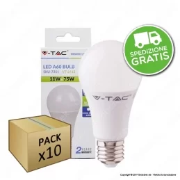 10 Lampadine LED V-Tac VT-2112 E27 11W Bulb A60 - Pack Risparmio 