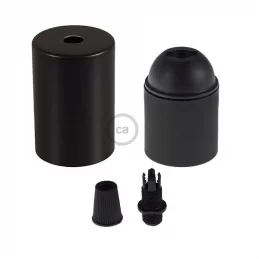 creative cables Kit rosone per lampadario da soffitto (serracavo cilindrico, metallo nero perla, 120 mm, 1 foro centrale e 2 fori laterali) – Staffa per lampadari e sospensioni multiple