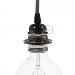 CREATIVE-CABLES PORTALAMPADA IN METALLO COLORE NERO PERLA ATTACCO LAMPADINA E27 - DOPPIA GHIERA 