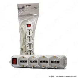 V-TAC MULTIPRESA 12 POSTI SALVASPAZIO COLORE BIANCO CON INTERRUTTORE LUMINOSO - SKU 8736 