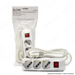 V-TAC MULTIPRESA 3 POSTI COLORE BIANCO CON INTERRUTTORE LUMINOSO - SKU 8710 