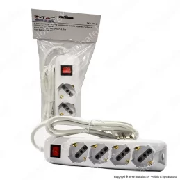 V-TAC MULTIPRESA 4 POSTI COLORE BIANCO CON INTERRUTTORE LUMINOSO - SKU 8711 