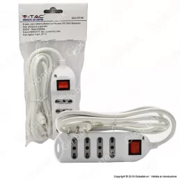 V-TAC MULTIPRESA 4 POSTI COLORE BIANCO CON INTERRUTTORE LUMINOSO - SKU 8740 