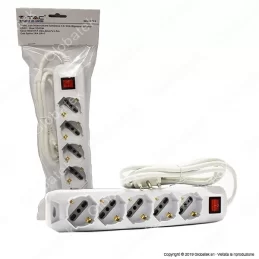 V-TAC MULTIPRESA 5 POSTI COLORE BIANCO CON INTERRUTTORE LUMINOSO - SKU 8712 
