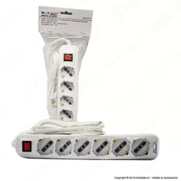V-TAC MULTIPRESA 6 POSTI COLORE BIANCO CON INTERRUTTORE LUMINOSO - SKU 8713 
