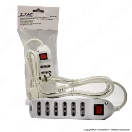 V-TAC MULTIPRESA 6 POSTI COLORE BIANCO CON INTERRUTTORE LUMINOSO - SKU 8742 