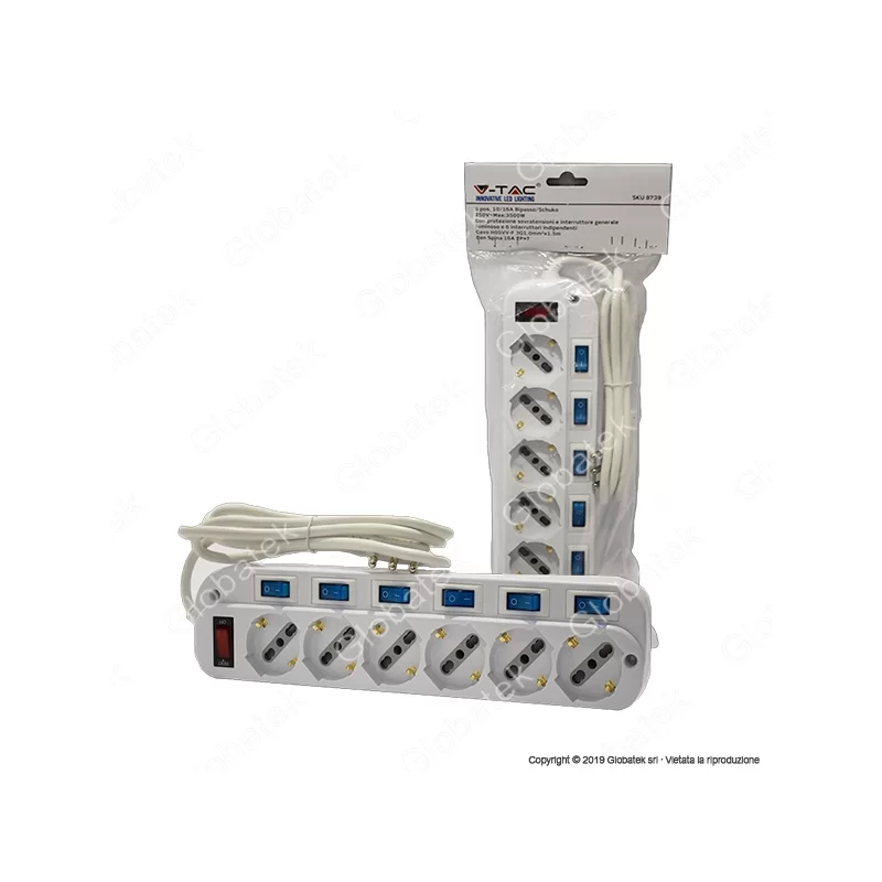 V-TAC MULTIPRESA 6 POSTI COLORE BIANCO CON INTERRUTTORI SINGOLI E GENERALE E PROTEZIONE RIPRISTINABILE - SKU 8739 V-TAC MULTIPRESA 6 POSTI COLORE BIANCO CON INTERRUTTORI SINGOLI E GENERALE E PROTEZIONE RIPRISTINABILE - SKU 8739