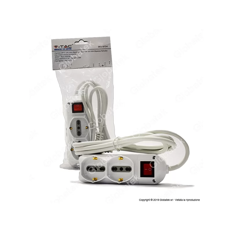 V-TAC MULTIPRESA 6 POSTI SALVASPAZIO COLORE BIANCO CON INTERRUTTORE LUMINOSO - SKU 8734 V-TAC MULTIPRESA 6 POSTI SALVASPAZIO COLORE BIANCO CON INTERRUTTORE LUMINOSO - SKU 8734